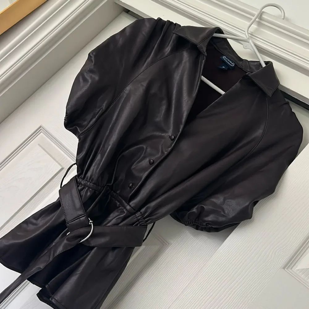 Scoop Faux Leather Peplum Top